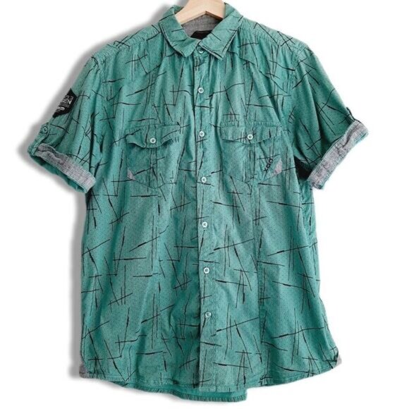 OXYGEN Button Down Casual Shirt Abstract Pattern Green Men's Sz M - Picture 1 of 12